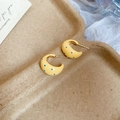 Macro shot of yellow C-shaped hoop earrings with blue polka dots on a pulp tray - 33# Silver Pin - Yellow - Blue Polka Dot C-Shape
