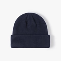 Dark blue ribbed knit beanie hat with classic turn-up cuff for autumn and winter warmth - Navy Blue