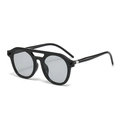 Classic black pilot sunglasses with round frames, double bridge design and light grey lenses - Black Frame Light Grey Lens Sunglasses