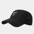 Detail of a black fishing cap with white fish hook embroidery and metal side eyelets - Adjustable / Black