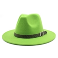 Dettaglio cappello fedora verde in lana con fascia intrecciata e fibbia in metallo - M (56-58cm) / Verde mela
