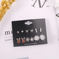 6-pair set of Christmas stud earrings featuring reindeer, snowflakes and pom-poms - 6 Pairs/Set Animal Snowflake Alloy Studs