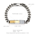 Two-tone silver and gold stainless steel Cuban chain bracelet with dimensions display - Silver Gold (W-8-1)