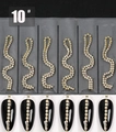 Golden rhinestone wave chains for nail art design model 10 with application display - 10# Gold Base Rhinestone Chain