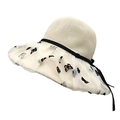 Chic beige straw sun hat with wide lace brim and black butterfly embroidery accents - M(56-58cm) / Beige