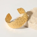 Elegant gold-plated cuff bracelet with hammered texture and irregular wave edges - 1076-Hammered Wave Irregular Edge Cuff