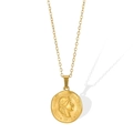 18K gold plated stainless steel necklace with vintage coin portrait pendant and 1913 engraving - Gold Swiss Portrait Coin Necklace (5562)