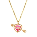 Gold cupid arrow necklace with pink heart crystal pendant and small central rhinestone - KC Gold - Pink Zirconia Heart Necklace