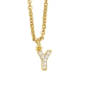 Detail of gold letter Y necklace pendant with seven hand-set cubic zirconia stones - Letter Y / Gold