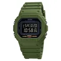 Digital sports watch in army green resin with square LED dial and water resistance - Army Green Black Dial