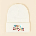 Berretto in maglia bianco con ricamo Merry Christmas colorato e design festivo minimalista - Taglia unica / Bianco