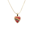 Detailed close-up of a golden heart pendant featuring red enamel and colorful stripes - 50CM Snake Chain / Red
