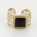 French vintage style gold plated ring featuring a large square black stone inlay - Wide Hollow Square Black