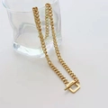 Minimalist gold stainless steel link chain necklace featuring a punk style square toggle clasp - Gold (CDK138) / Gold