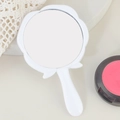 Mini rose petal hand mirror in pure white finish for portable makeup use - White