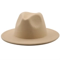Classic khaki wool felt fedora hat with wide brim and teardrop crown for men and women - M (56-58cm) / Beige