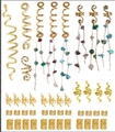 Golden spiral hair rings and braid charms set with colorful stone pendants on white background - 45Pcs Set Style 3