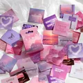 Pink boxed stickers with dreamy purple landscapes, clouds and hearts for DIY journaling - Moonlight Love Letter