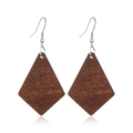 Vintage geometric rhombus wooden drop earrings with silver hooks for a minimalist look - Style 29