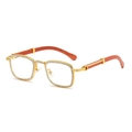Quadratische Sonnenbrille mit Diamantrahmen, Mahagoni-Holzbügeln und goldenen Details - Goldrahmen Transparent