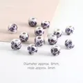 8mm white ceramic beads with purple floral patterns and a 3mm hole for DIY jewelry - 8mm Purple Floral