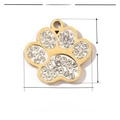 Detailed view of a golden dog paw pendant with white rhinestones and size parameters - Gold Clear Zirconia Paw (VG055)