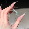 Silver snake-shaped adjustable bracelet with green and white zircons on a hand - 39# Silver Snake Head Style
