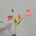 Realistic artificial pink poppy branch with three blooming flowers and one bud for decor - Dusty Pink