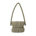 Chic puffy grey-green nylon bucket bag with quilted design and knotted shoulder straps - Army Green