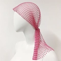 Detail of rose red mesh headscarf with crystal beads and long fringe for festival parties - Short Style / Rose Red
