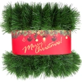 50ft Dark Green Christmas Tinsel Garland with Red Merry Christmas Ribbon for Party Decor - 3 Meters / Green