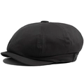Classic black newsboy cap in twill fabric with retro style and side metal button detail - Dark Gray