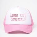Ροζ και λευκό καπέλο trucker με κέντημα Long Live Cowgirls και αναπνεύσιμο πλέγμα - Ένα μέγεθος / Ροζ & Λευκό
