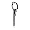 Black stainless steel clip-on earring with chain and cone pendant for men and women - Style 21