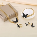 Elegant gold butterfly jewelry set including necklace, bracelet, ring and earrings - Black Butterfly Style (KS219943-LX) / One Size Ring