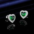 Elegant S925 silver stud earrings featuring green heart-cut stones and halo diamonds - Green Diamond Heart-shaped Earrings Led-72