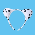 Cute plush dalmatian dog ear headband with black and white spots on blue background - Spotted Short Ears