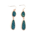Rose gold teardrop earrings featuring sparkling blue-green druzy stone inlays - Rose Gold Frame Blue-Green (EA088-11玫瑰金)
