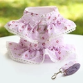 Purple floral pet harness dress and leash set with lace trim for small dogs and cats - L / Purple Small Floral