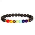 Handmade 7 Chakra lava rock bracelet with tiger eye beads and golden metal spacers - Gold Chalcedony Style Bracelet