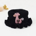 Kids warm black knit scarf with cute pink giraffe patch and handmade button detail - Black Knitted Bib