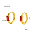 Detail view of 16mm gold-plated stainless steel hoop earrings with red zircon stones - 18K Gold / Red Zirconia