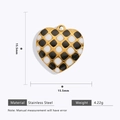 Checkered heart pendant charm in 18k gold plated stainless steel with 15.5mm dimension - Black White Checkerboard Heart