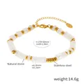 Natural stone abacus bead bracelet with 18k gold plated stainless steel accents - White Translucent Style (E589-2)