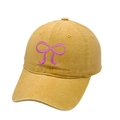 Berretto da baseball giallo senape con ricamo a fiocco rosa e cotone lavato vintage - M (56-58cm) / Giallo