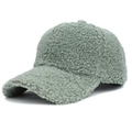 Winter warm baseball cap in sage green faux shearling fabric with a curved brim for unisex - Vanilla Green