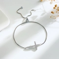 Sparkling silver cross bracelet with cubic zirconia stones and adjustable sliding clasp - Silver Cross