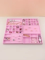 Overhead view of pink velvet jewelry organizer trays with multiple storage compartments - Combination Style / Pink