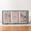 Nordic 3-tier rotating wooden 4x6 photo frame in elegant Morandi blue finish - Triple Blue