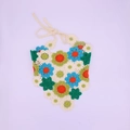 Handmade crochet floral bandana featuring daisy patterns in retro bohemian style - Colorful Patchwork Boho
